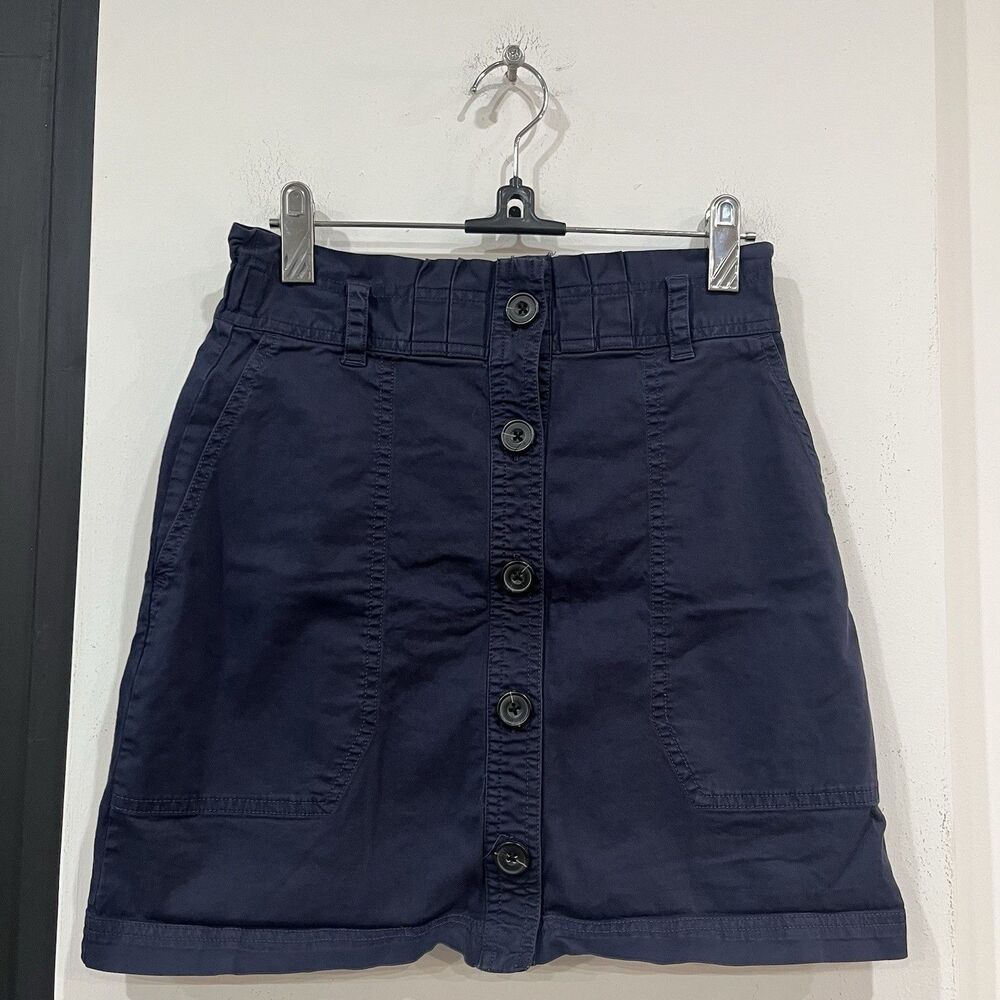 Abercrombie & Fitch Navy Ruffle Front Button Skirt Size XS Pockets